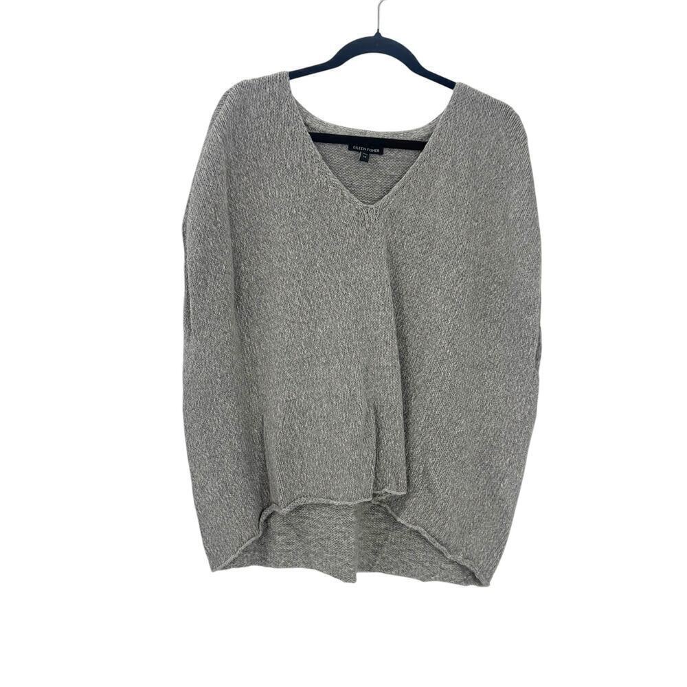 Eileen Fisher Baby Alpaca Peruvian Cotton Knit V-Neck Sweater Size L NWOT